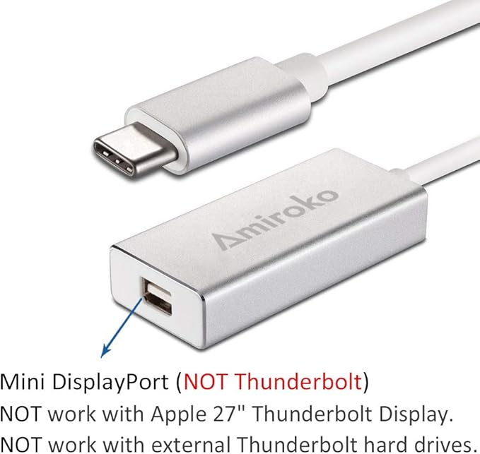 USB-C to Mini DisplayPort Adapter, USB 3.1 Type C to Mini DP Adapter Support 4K, 1080P Compatible with MacBook Pro, MacBook 12", Alienware, to LED Cinema Display/Dell Monitor etc, Silver