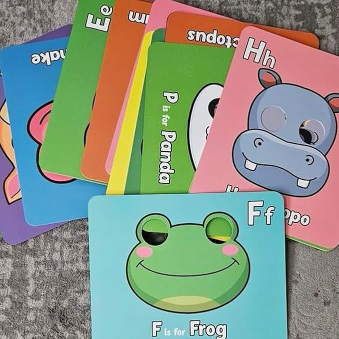 26 PCS Alphabet Mask Cards, Colorful Alphabet ABC Flash Cards with Animal Mask, Giant Letter ABC Animal Faces Flash Learning Flashcards