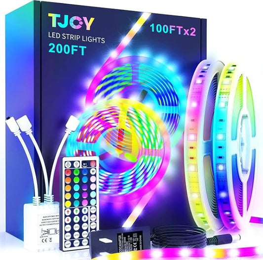 TJOY 200ft Led Strip Lights(2 Rolls of 100ft), Color Changing RGB Led Lights for Bedroom, Long Tape Lighting with 44 Key Remote, Rope Lighting Indoor for Living Room Decor