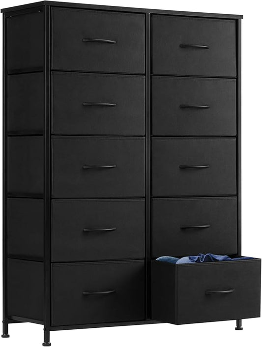 DUMOS Dresser for Bedroom, 10 Storage Drawers, Wide Fabric Closet Chests Organizer Tower Furniture with Wooden Top Metal Frame for Clothes, Guest Room, Living Room, Hallway, Entryway