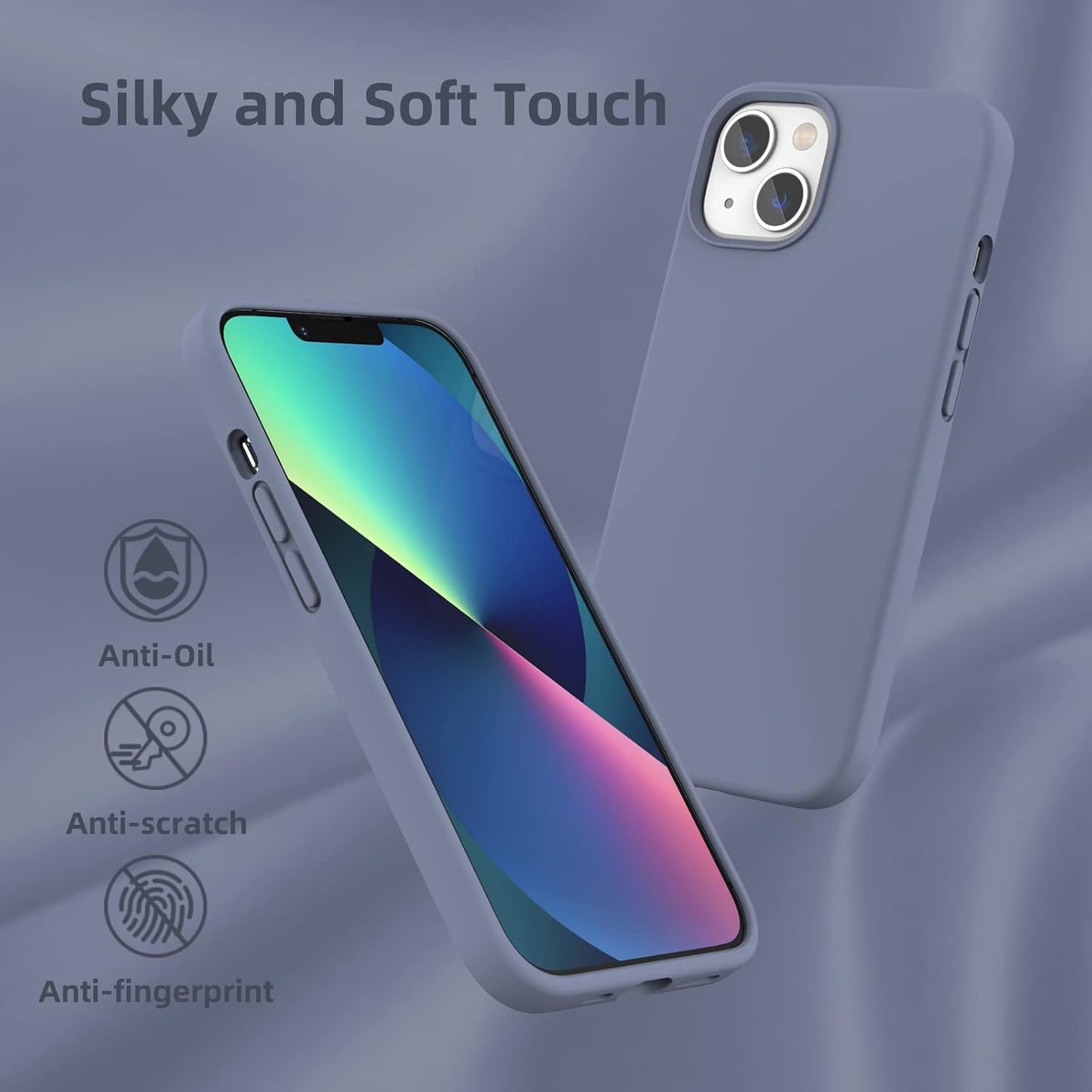 K TOMOTO Lavender Grey Compatible iPhone 13 Case, [Drop Protection] [Anti-Scratch] Shockproof Liquid Silicone Cover