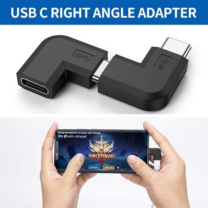 90 Degree Type USB C Adapter, 2 Pack USB C to USB-C Fast Charger and Transfer Converter [Right Angle] Compatible for Switch, Notebook Computers, Tablet, and Other Type C Cable Devices