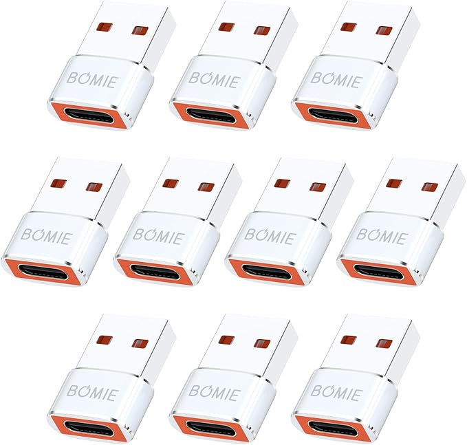 BOMIE USB to USB C Adapter 10 Pack,PD27W/66W QC100W Fast Charging 480Mbps Data Transfer,USB C Female to USB A Male OTG Adapter for M-acBook,Phone 15/16/17 Pro Max,Pad,A-irpods,G-alaxy,X-Peria White