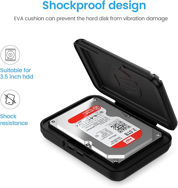 ORICO Hard Drive Case 3.5 inch HDD Storage Carrying Case Anti-Static and Shockproof External Hard Drive Portable Case, Compatible with WD, Seagate, Toshiba, Samsung, Hitachi, Crucial-PHXBK