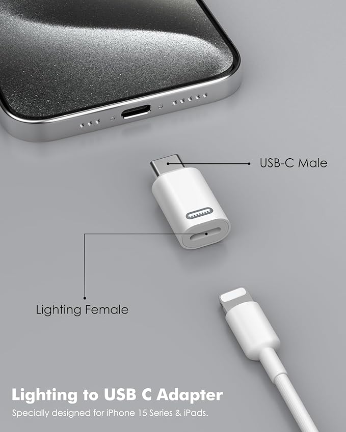 MoKo Lightning Female to USB C Male Adapter(Not for Earphone/Portable Storage Devices/iPencil) for iPhone 17 Air 16 15 Pro Max Plus, Galaxy, iPad - 2 Pack USB-C to Lightning Adapter ONLY for Charging