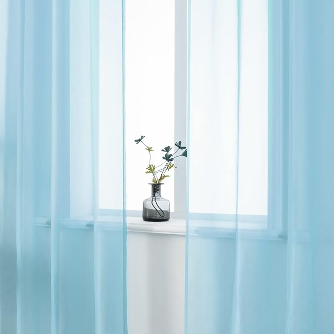 DUALIFE Sky Blue Sheer Curtains 63 Inches Length Look Semi Transparent Natural Light Flow Grommet Curtains for Bedroom and Living Room, 52 x 63 Inches, Set of 2 Panels Light Baby Blue