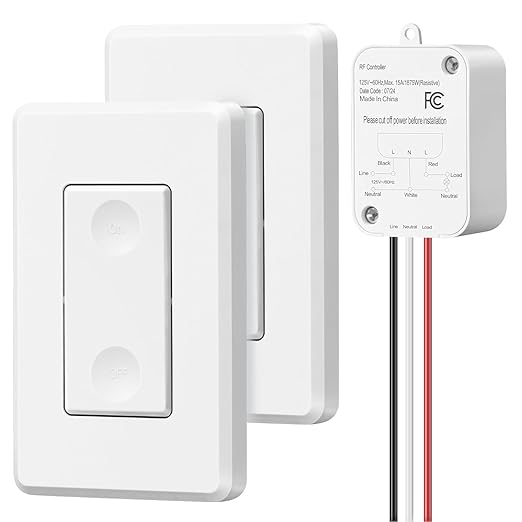 DEWENWILS Wireless Light Switch and Receiver Kit, 15A High Power, No Wiring, 100FT RF Range, 3 Way Remote Control Wall Switches for Lamps, Ceiling Lights, Fans, 2 Transmitter+1 Receiver