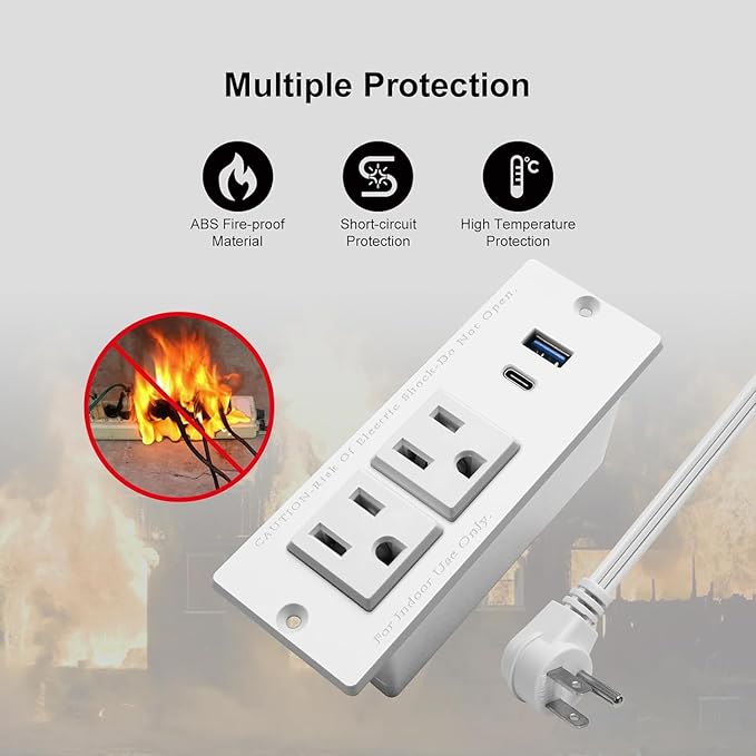 4 LEAF USB C Recessed Power Strip Fast Charge Desktop Power Station 2 Outlets 2 USB (PD20W & QC18W, Total 20W) Mountable Flat Plug 10'ft Extension Cord Mount for Tabletop Sofa Cabinet Nightstand