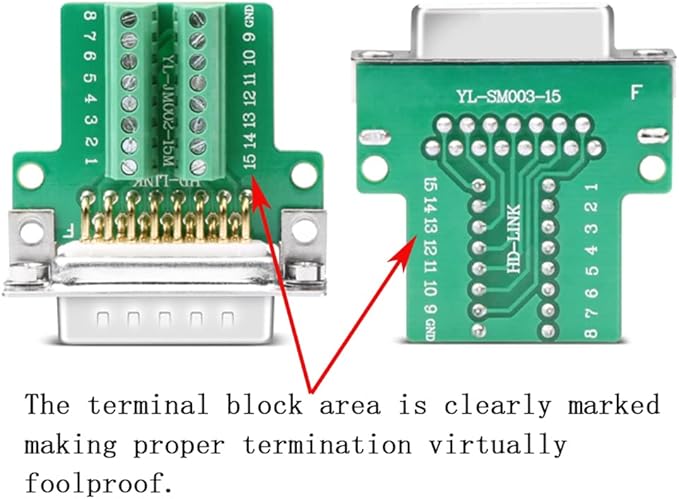 10PCS DB15 Solderless Connector, RS232 D-SUB Serial to 15-pin Port 16mm Thinner Terminal Female Adapter Breakout Board with Case Long Bolts Nuts
