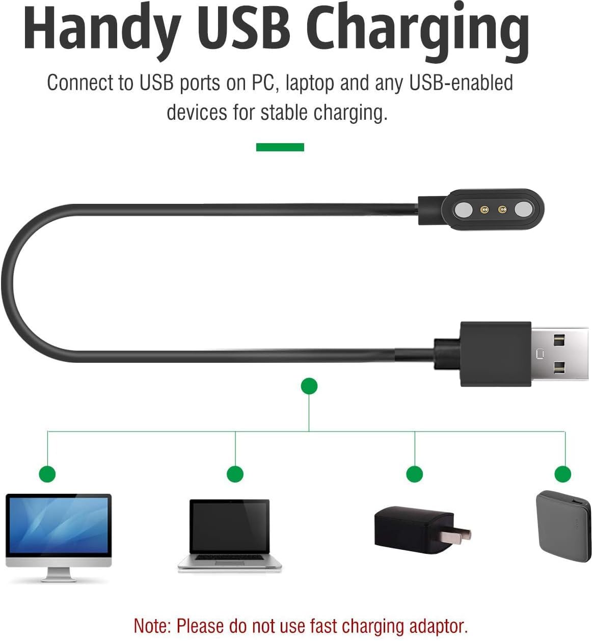 Replacement Charger E ECSEM 2Pcs for RLQA RL54 Smartwatch, Wireless Magnetic USB Charging Cable