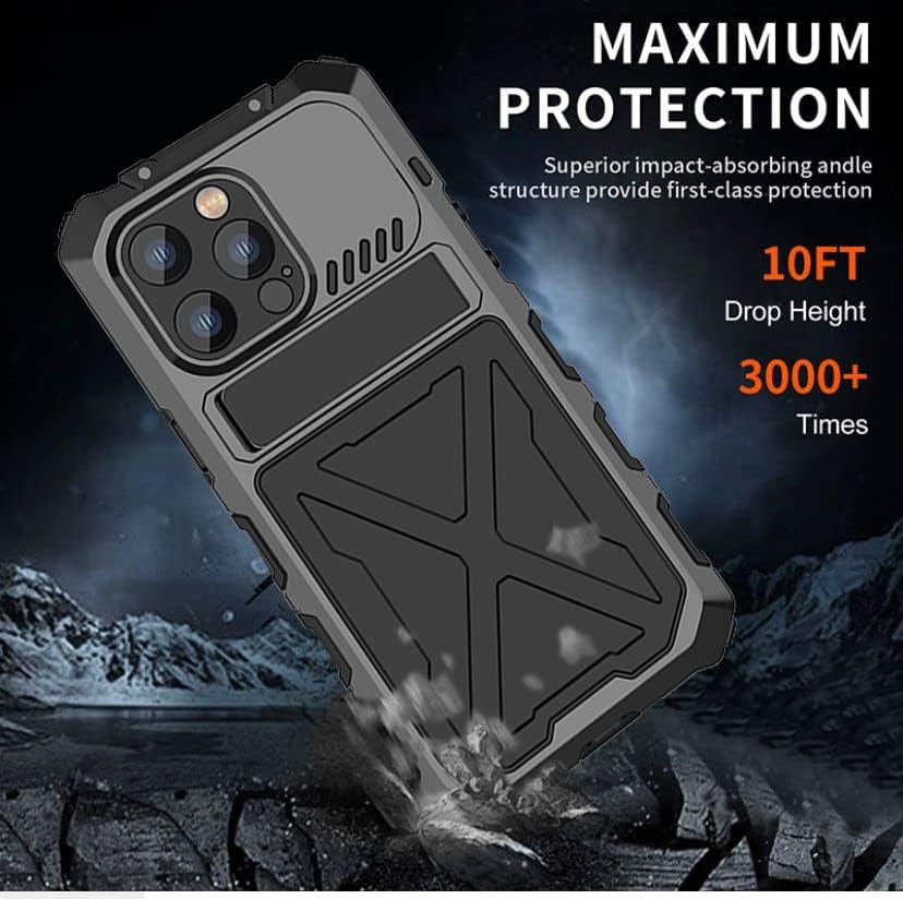 iPhone 14 Plus Metal Bumper Case, Military Rugged Heavy Duty Armor Defender with Built-in Gorilla Glass (Black)