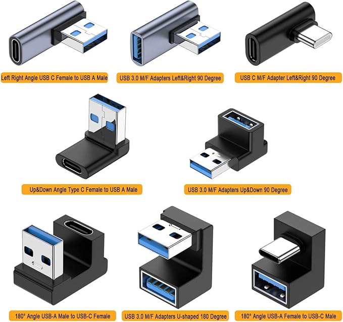 90 Degree USB 3.0 Adapter, Up & Down Left Angle / 180 Degree USB A Male to Female Converter Extender, L/U Shape 10Gbps Data Transfer Connector