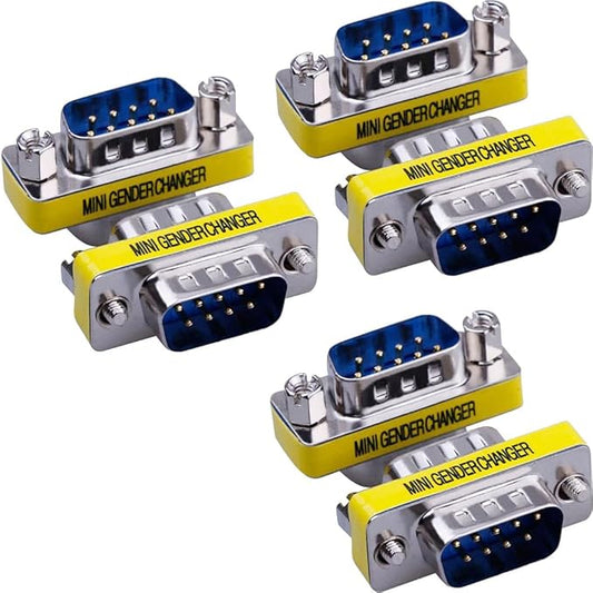 6-Pack 9Pin RS232 Serial Cable DB9 Male to Male Mini Gender Changer Adapter Coupler Connector