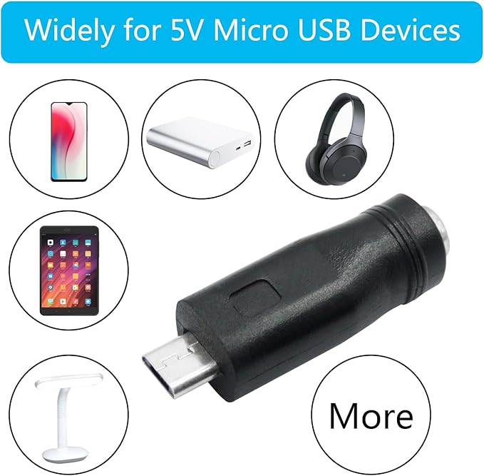 DC 5.5mm x 2.1mm to Micro USB Adapter, 5V DC 5521 Female to Micro USB Male Plug Convert Connector Power (4Pcs)