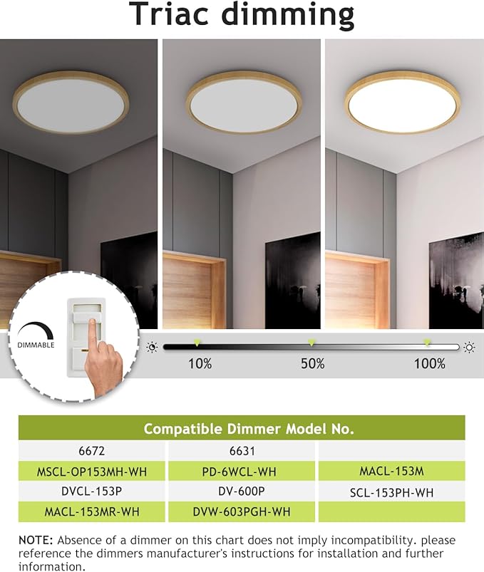 1PACK Flush Mount LED Ceiling Light Fixture Wooden, 12Inch 28Watt, Dimmable & 3000K-4500K-6000K 3 Color Selectable Ceiling Lamp 3200LM Low Profile Ceiling Light for Kitchen Bedroom Hallway Porch