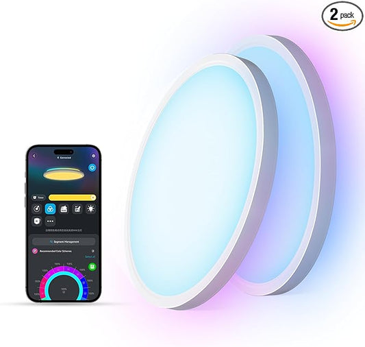 Govee Smart Ceiling Light, RGBIC LED Ceiling Light Fixture, 2400LM Flush Mount Light Fixture, DIY Colors, Works with Alexa, 2200K-6500K Ceiling Lights for Bedroom, Living Room, 12 Inch, 2 Packs