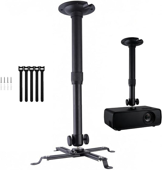 Projector Ceiling Mount with New Gimbal, Adjustable Length Projector Mount, ¼-Inch Screw, Compatible with Most Projectors, Ceiling/Wall Use with Adjustable Angle (Dark) (Black)