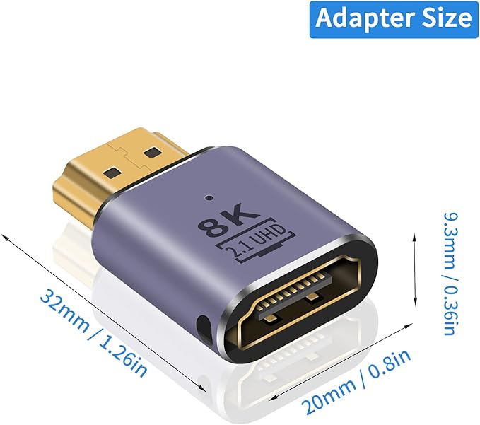 Poyiccot HDMI Extension Adapter 8K, UHD 48Gbps HDMI 2.1 Male to Female Adapter Connector Supports 8K@60Hz, 4K@120Hz, 3D HDR for Laptop,DVD,TV, Monitors,TV, PS5, 2-Pack