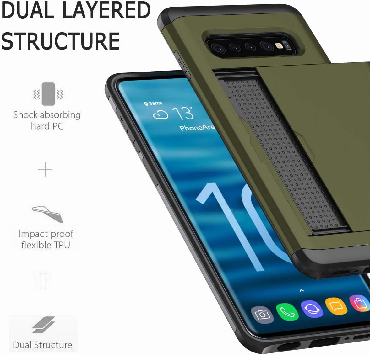 Galaxy S10 Plus Case, Ultra-Thin Shockproof Hard Back Silicone Dual Layer Protective Case with Card Holder