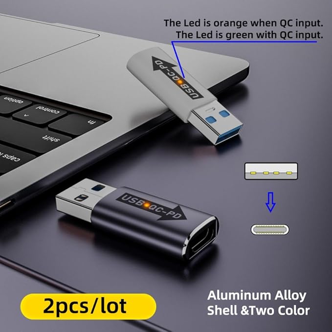 CY Adapter 2pcs/lot USB 2.0 A Male QC to PD USB-C Type C Female 5Gbps Data Power Adapter for Laptop Tablet Phone