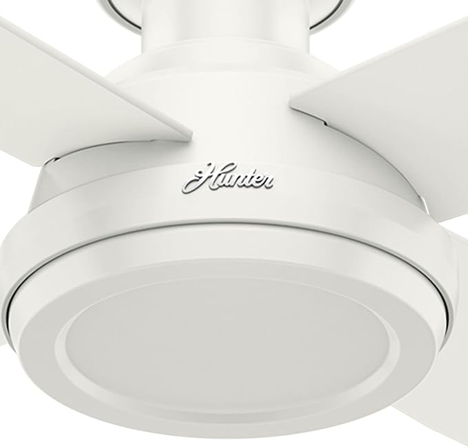 Hunter 52 inch Indoor Ceiling Fan No Light with Remote Control - White Modern Ceiling Fan without Light, Low Profile Mount, 4 Blades, For Bedroom, Living Room, or Kitchen - Dempsey 59248, Fresh White