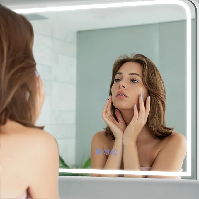 LED Bathroom Mirror, 55"x 30" LED Mirror with Lights for Bathroom, Lighted Vanity Mirrors for Wall, Anti-Fog, Dimmable, Tempered Glass, Memory Function, 3 Colors, Safe Use (White)