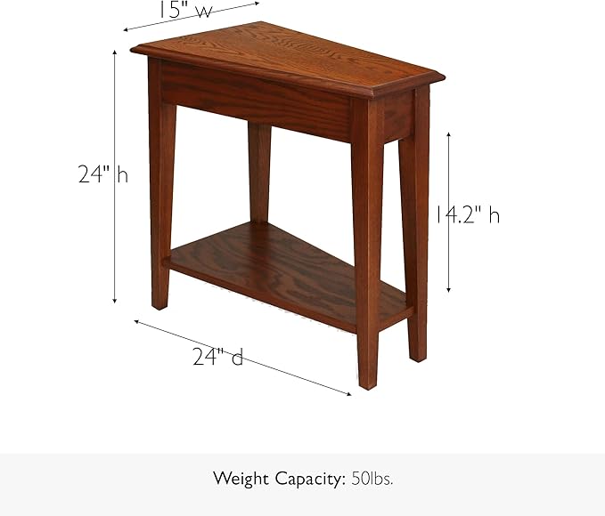 Leick Home 9035-MED Recliner Wedge Table with Shelf, Medium oak, 24 in x 15 in x 24 in