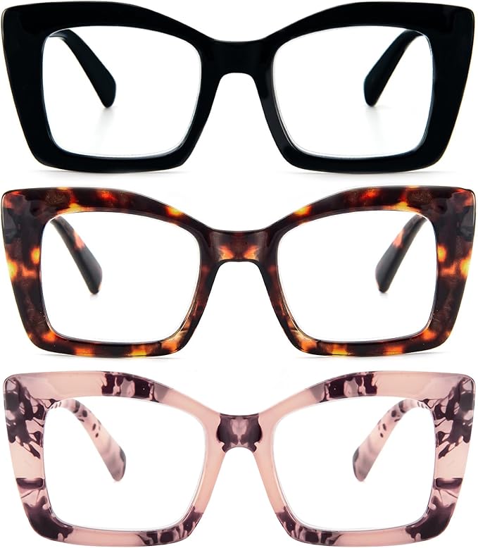 REAVEE Oversized Square Reading Glasses Oprah Style for Women, Blue Light Blocking Large Frame Computer Readers Spring Hinge