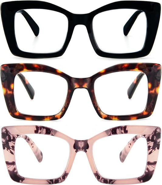 REAVEE Oversized Square Reading Glasses Oprah Style for Women, Blue Light Blocking Large Frame Computer Readers Spring Hinge