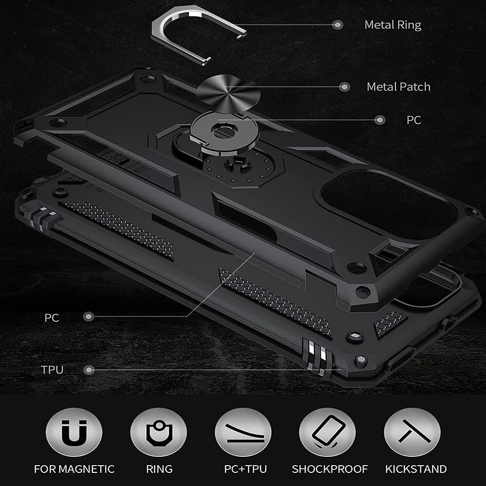for Xiaomi Poco F3 Case/Redmi K40 Case/K40 Pro Case with Glass Screen Protector [2 Pack], Heavy Duty Dual Layer Armor