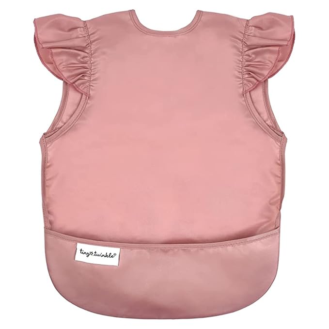 Tiny Twinkle Mess Proof Baby Bib - Waterproof & Lightweight Baby-Led Weaning Apron | 100% Recycled Polyester, Easy Clean & Machine Washable (Taupe, Small 6-24 Months)