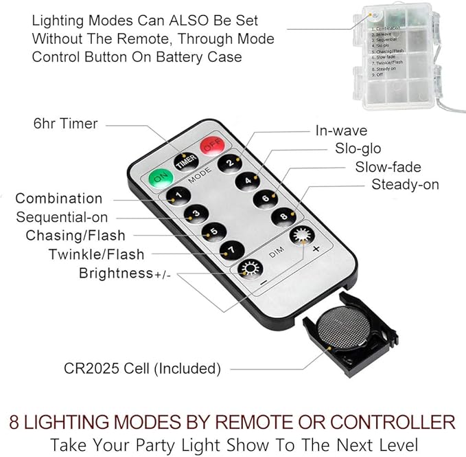 Bright Zeal 66 Ft 200 LED 8 Mode Christmas Fairy Lights Battery Operated with Remote - Warm White Multifunction Christmas Lights with Timer -Dimmable Flashing Chasing Twinkle Lights Outdoor
