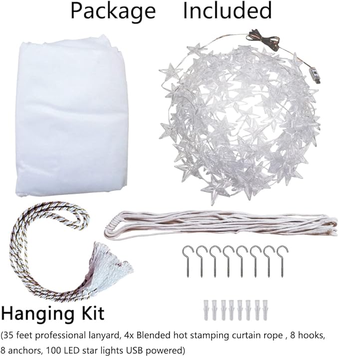 Comtelek Bed Canopy with LED Star Lights, Canopy Bed Curtain with RGB Color Changing String Lights with Smart App Control Remote for Princess Girls Bedroom, Suggested for Twin Full Queen King Bed