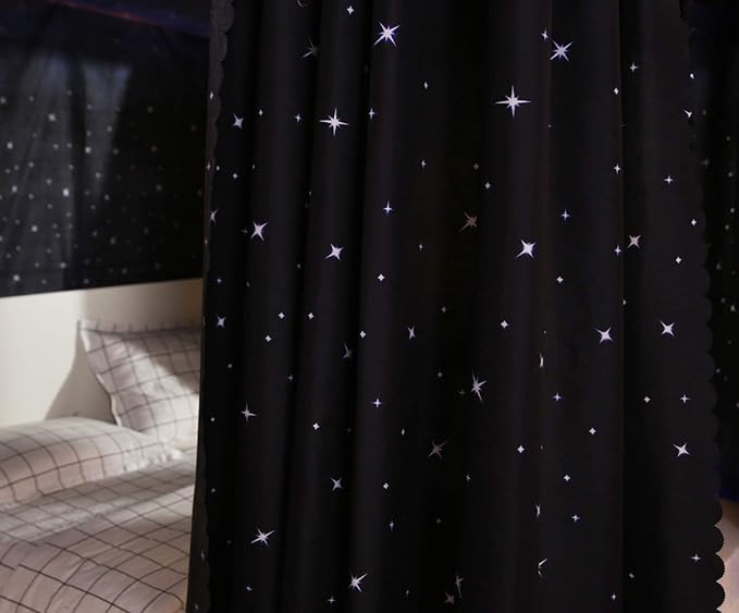 Mengersi Galaxy Star Canopy Bed Curtains Full Size,Canopy Curtains Bedroom Decoration for Girls Adults Windproof Lightproof Bed Canopies Child Gift (Black)