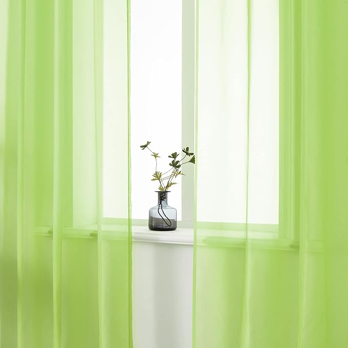DUALIFE Lime Green Voile Sheer Curtains Grommet,Look Semi Sheer Windows Panels,Elegant Solid Color Touch Soft Drapes, 52X45 Inch for Living Room Bedroom,Set of 2 Panels