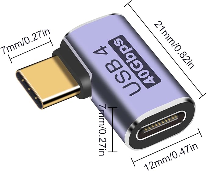 4pcs 90 Degree Right Angle USB C Male to Female Adapter/Connector, USB Type C Adapter Extender Support 100W, 40Gbps, 8K@60Hz for Steam Deck, MacBook,Thunderbolt ect(Side Bend)