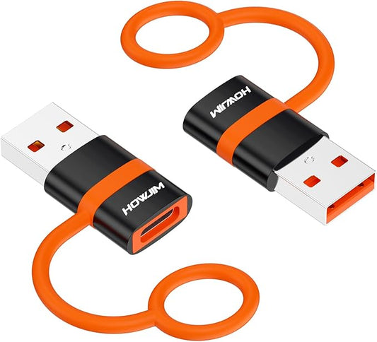 USB to USB C Adapter 2 Pack,5Gbps USB C Female to USB 3.0 Male OTG Adapter,Fast Charging Type C Charge Converter for M-acBook,Phone 15 16 17,Pad,A-ppleWatch,A-irpods,G-alaxy,Anti-lost Loop Black