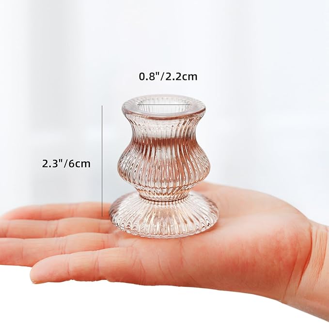 WDHODEC Glass Candlestick Holders 12PCS Taper Candle Holders for Table Centerpiece Vintage Colorful Candle Sticks for Wedding, Party and Birthday Table Decoration(Brown)