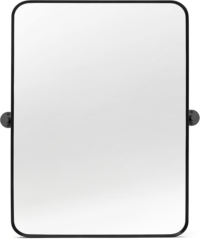 18" x 24" Pivot Rectangle Bathroom Mirror Tilting Beveled Black Metal Framed Vanity Mirrors for Wall, Tempered Glass