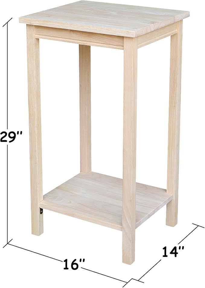 IC International Concepts, Portman Accent Table , Solid Real Wood, Sturdy Parawood,16 X 14 X 29, Minimum Assembly, DIY, Paint or Stain in Any Color, Unfinished