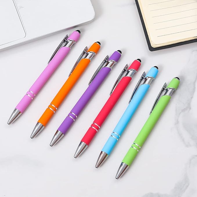 Ballpoint Pen with Stylus Tip, Soft Touch Click Metal Pen, 1.0mm Medium Point, Black Ink, 12 Count(Light Blue)