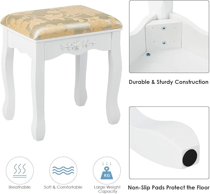 CHARMAID Vanity Table Set with Rotatable Oval Mirror, Bedroom Makeup Table with 5 Drawers for Women Girls, Dressing Table with Cushioned Stool (White)