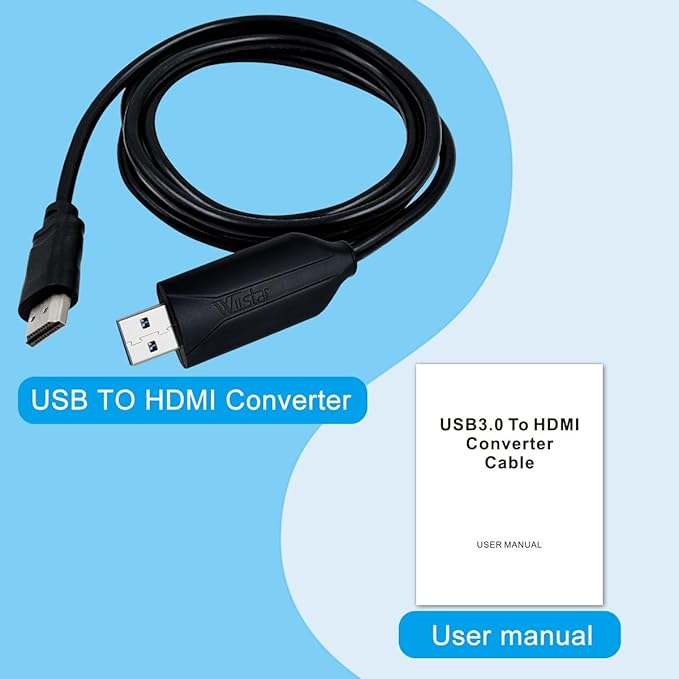 USB to HDMI Adapter with chip 4.92FT Cable，USB 3.0 & 2.0 to HDMI 1080P Video Audio Converter for PC, Laptop to Monitor，HDTV Support Android,XP/7/8/10,MAC OS