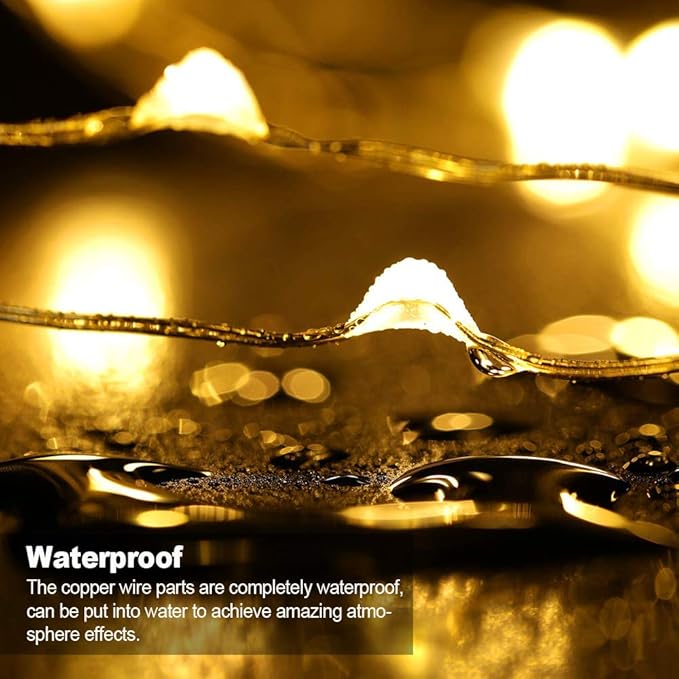 MUMUXI 2 Pack 33 ft Remote Control Fairy Lights Battery Operated String with Timer, 100 LED Christimas Twinkle Waterproof Silver Wire Firefly Lights for Outdoor Use, Warm White