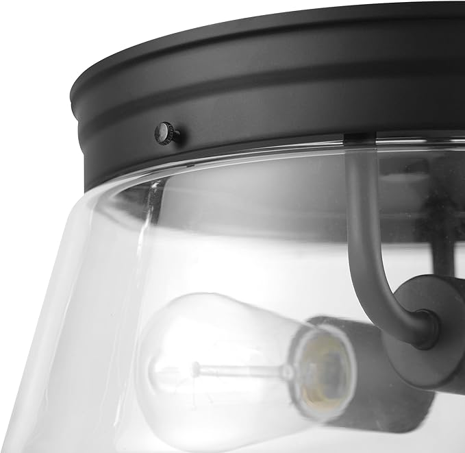 GLOBE Electric 44777 Aleyna 2-Light Outdoor Flush Mount Ceiling Light, Matte Black, Clear Glass Shade, Bulb Not Included
