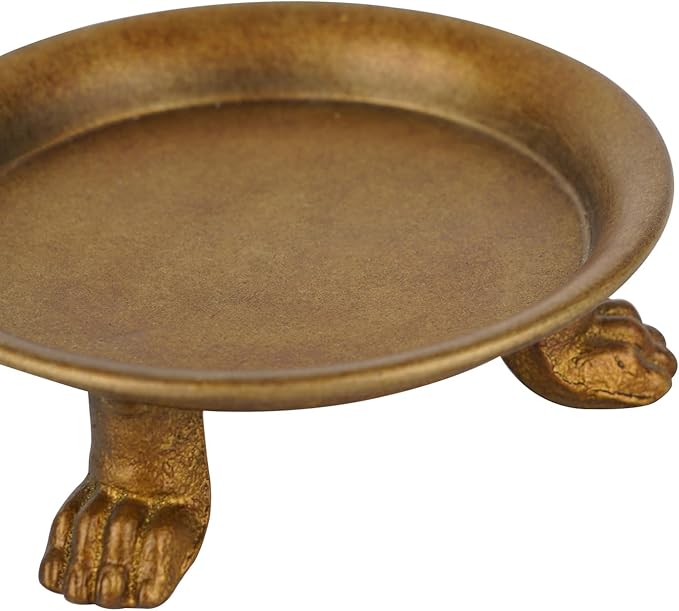 NIKKY HOME Gold Decorative Iron Plate Candle Holders Set of 2, Vintage Pillar Candlestick Stand Base Tray for LED & Wax Candles, Incense Cones, Spa, Weddings