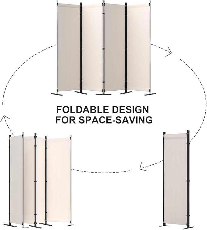 Morngardo Room Divider, Folding Privacy Screens, 4 Panel Room Partitions, 88" Foldable Wall Dividers, Portable Separating for Home Office Bedroom Dorm Decor (White)