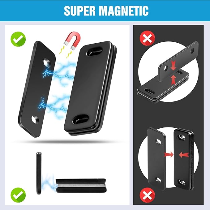 Ultra Thin Cabinet Magnets Door Catch, Adhesive Drawer Latch,Cabinet Magnetic Catch for Kitchen,Closet Door,Cupboard Wardrobe,Sliding Closure,No-Gap Design (Black 4PCS)