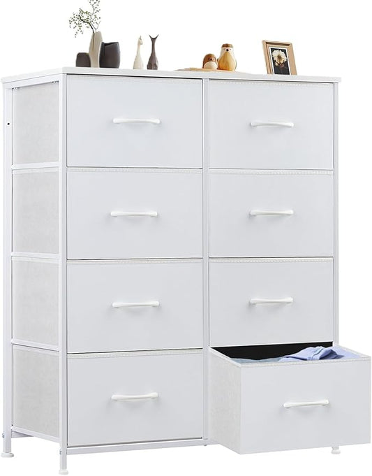 Sweetcrispy Dresser for Bedroom, Chest Organizer Unit with 8 Fabric Bins, Fabric Storage Tower, Drawer Organizer with Steel Frame, Wooden Top for Nursery, Living Room, Closet