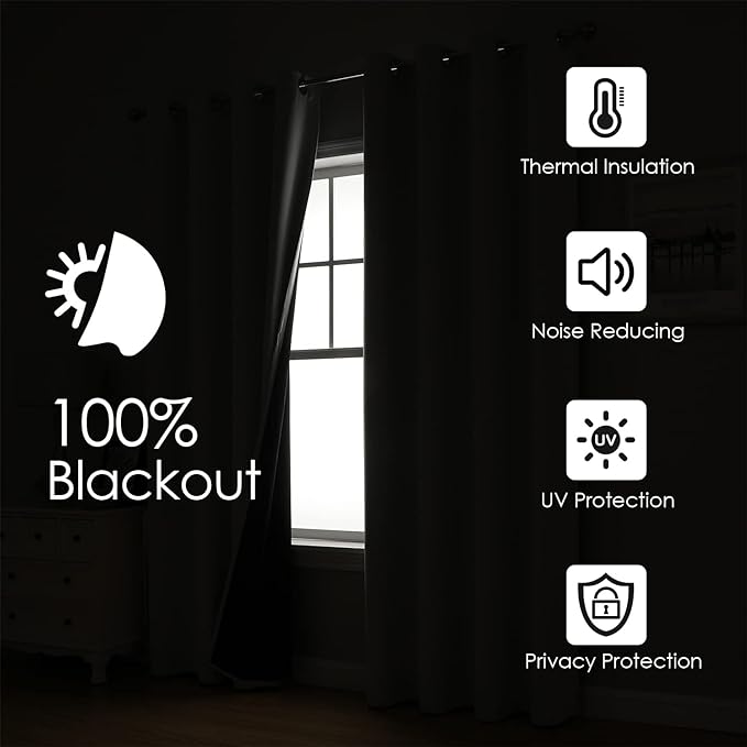 ChrisDowa 100% Blackout Curtains 120 inch Long for Bedroom with Black Liner, 2 Thick Layers Total Blackout Thermal Insulated Grommet Long Window Curtains 2 Panels Set (Cappuccino, 52 x 120 Inch)